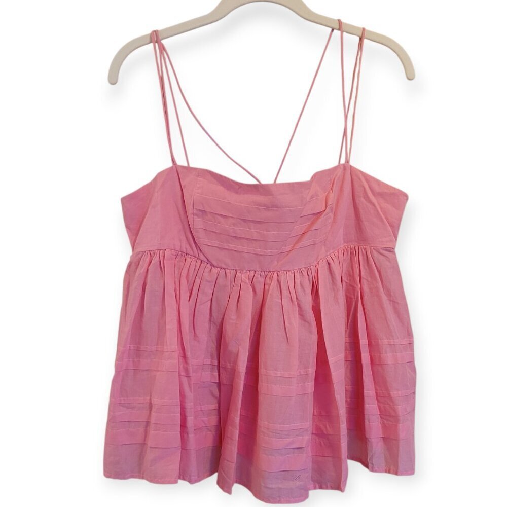 STAUD Theo Strawberry Pink Cotton Strappy Tank Top Size 8 NWOT Summer Essentials - Picture 2 of 9